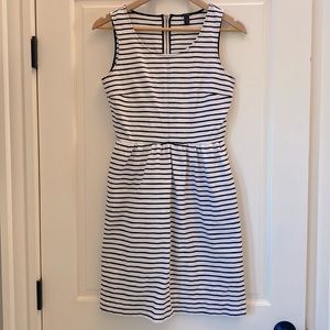 J. Crew Navy/White Striped Dress w pockets! Back Zip. Hits above knee. Size 4